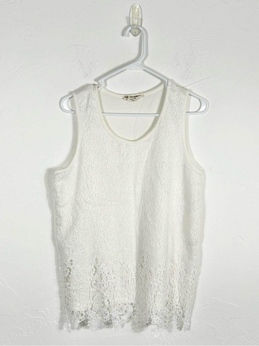Studio West Apparel White Floral Lace Overlay Tank Top Women's Size L